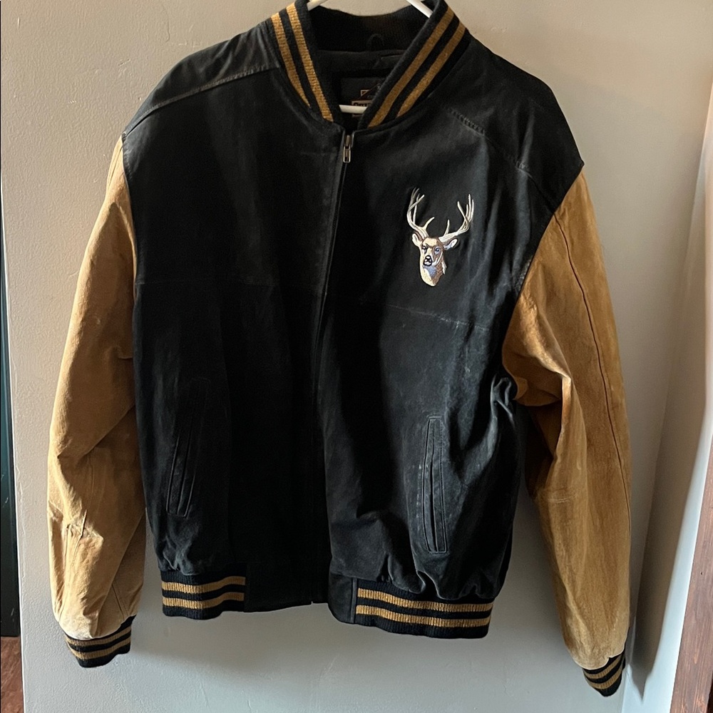 Vintage Black and Tan Deer Embroidered Men's Jacket